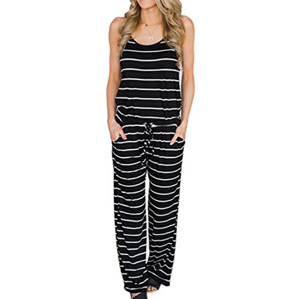 Jumpsuits For Women Sexy Spaghetti Strap Jumpsuit Long Playsuits Beach Wide Leg Pants Overalls Black Striped Summer GV407