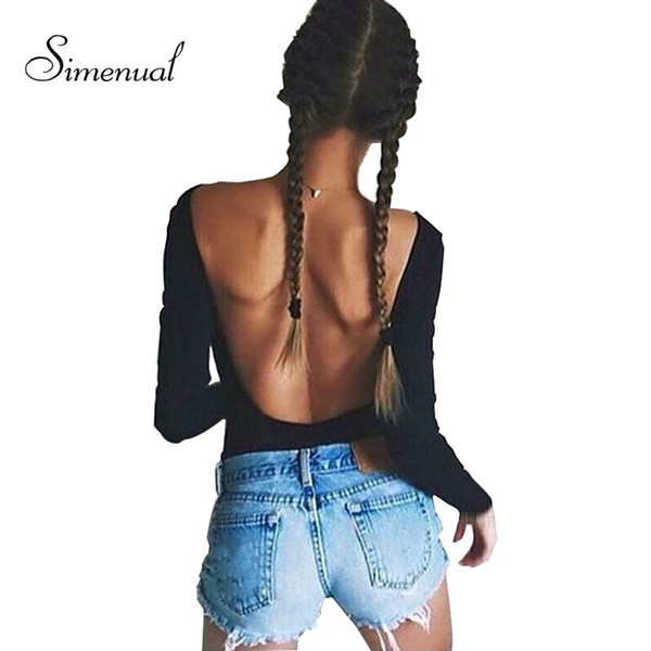 Backless long sleeve autumn bodysuit women bandage fitness slim black jumpsuits bodysuits sexy hot bodycon overalls clothes