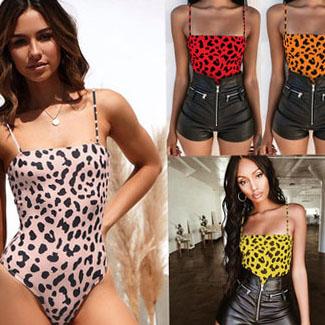 Womens Jumpsuits Summer New Sexy Leopard Slings Tops Skinny Print One Piece Street Style Fashion Swimwear 4 Colors