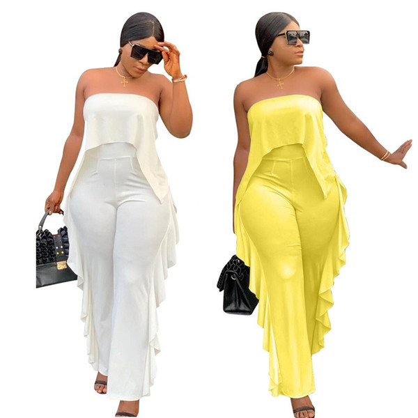 Women's Jumpsuits Rompers regular sexy sleeveless off shoulder slash neck strapless Ruffle leggings bodycon pants fashion summer clothes 409