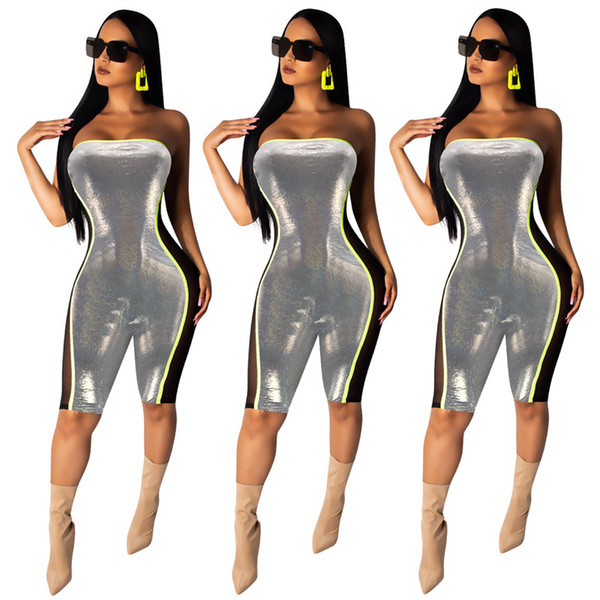 Women's Jumpsuits & Rompers strapless sleeveless off shoulder Bodycon leggings Knee length Capris panelled fashion sexy summer clothes 416