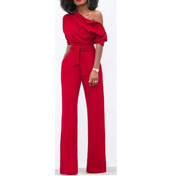 Rompers Womens Jumpsuit Clubwear Off Shoulder Playsuit Bodysuit Party Solid Jumpsuit&Romper Wide Leg Pants Long Trousers