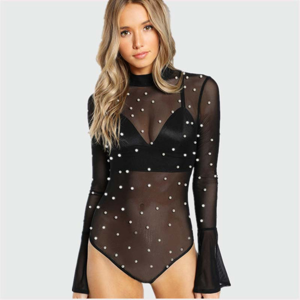 Women's Jumpsuits & Rompers women's gauze nail bead sexy perspective base unlined upper garment panties