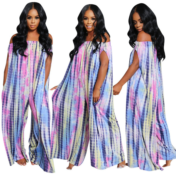 new fashion casual slash-neck long jumpsuits women short sleeve oversized jumpsuits ladies print plus size rompers