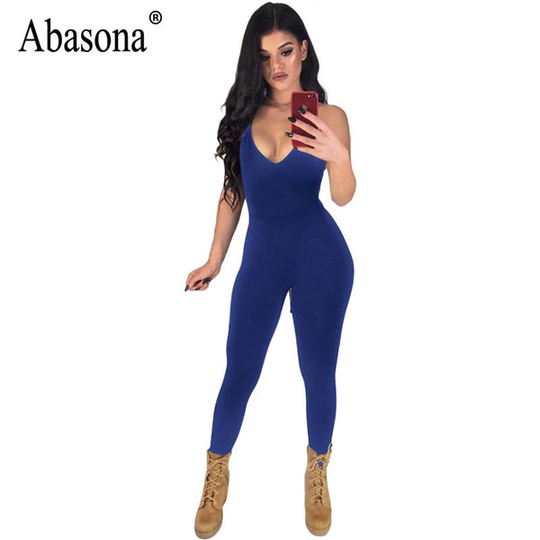 Abasona Women Jumpsuits Rompers Summer Skinny Pants Female Overalls Backless Lace Up Women Bandage Jumpsuit Party Club Romper