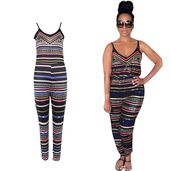 Wholesale- Women Sexy Jumpsuit Backless African Playsuit Bodycon Romper Trousers Plus Size 3XL