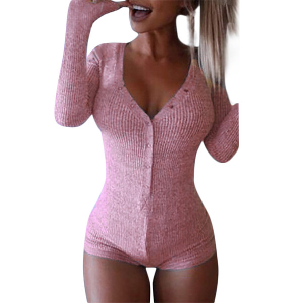 Overalls Romper Womens Jumpsuit Shorts Long Sleeve Stretch Bodysuit Skinny Sexy Women Solid body muje combinaison femme