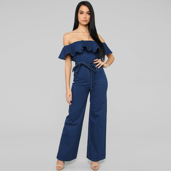 Women's Denim Jumpsuit Ruffled Tight-fitting Hip Denim Overalls Jumpsuit Salopette Femme Rompers Summer 2019 Womens