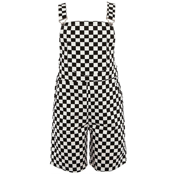 Checkerboard Overalls Shorts Women Casual Streetwear Harajuku Romper Jumpsuit Backless Strap Checkered Black White Playsuit