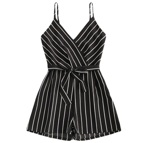 JAYCOSIN strappy bodysuit Womens Sleeveless Strappy Short Playsuits Striped Cami Belt Romper Jumpsuit Overall for women z0109