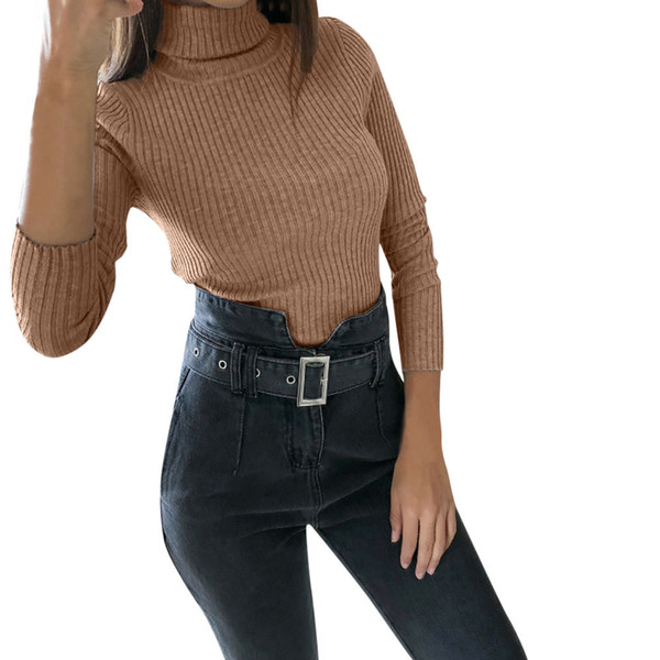 Turtleneck fashion bodysuit Womens Casual Long Sleeve Jumper Turtleneck Sweaters Jumpsuit solid color combinaison femme 