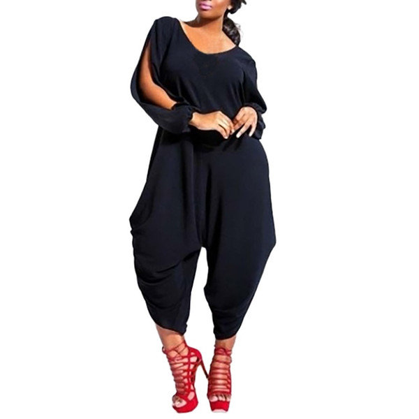 fASHION NEW Women bodysuit sexy Loose Solid Color V Neck Long Sleeve Hollow Out Jumpsuit Playsuit combinaison femme 2019