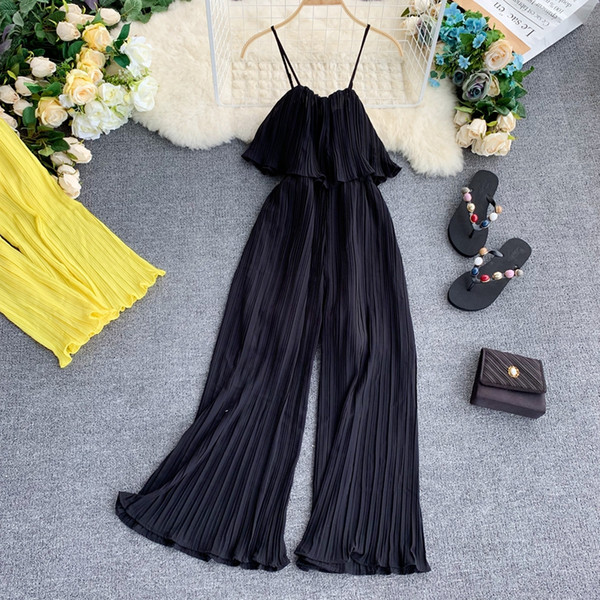 jumpsuits for women 2019 summer elegant ladies beach clothes off shoulder ruffle solid color wide leg trousers playsuit