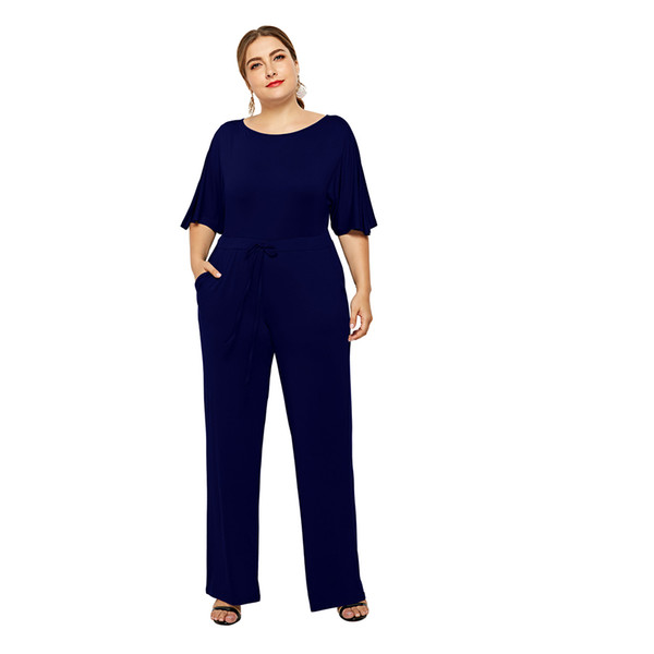 Woman Plus Big Size Elegant Jumpsuits Fashion O-neck Short Sleeve Clothes Female 2019 Summer Casual Wear High Street Playsuits