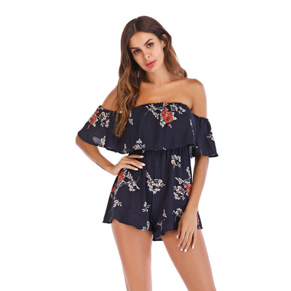 Rompers womens jumpsuit lace long pants Women's Floral Rompers Off Shoulder Summer Strapless Playsuits Short Jumpsuits D300504