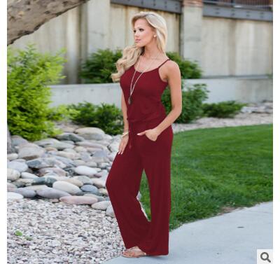 New Fashions Floral Print Jumpsuits Women Loose Cotton Knitted Sexy Sling Rompers Ladies Summer Sleeveless Jumpsuit Long Pants