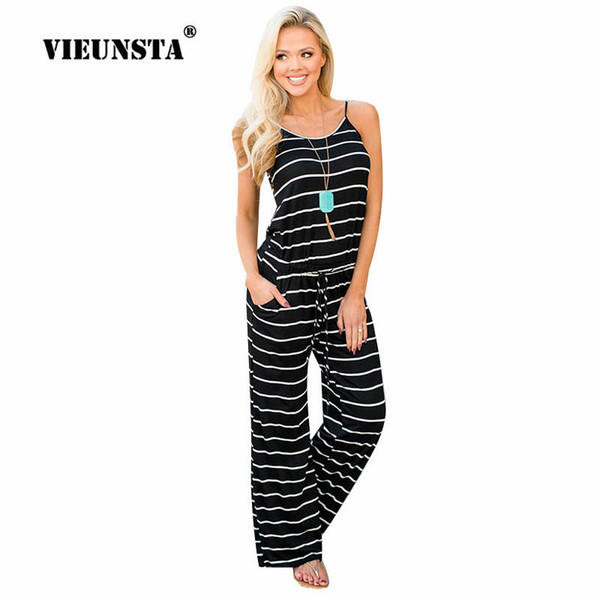 VIEUNSTA New Summer Floral Print Stripe Jumpsuits Sexy Off Shoulder Casual Rompers Women Strap Wide Leg Pants Beach Overalls 3XL