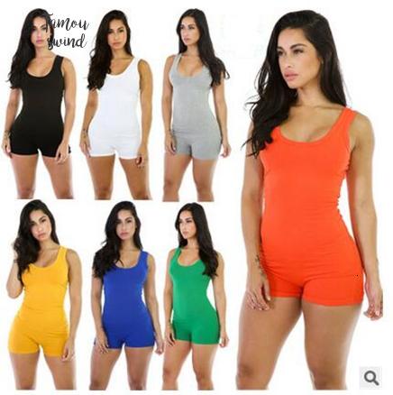 Jumpsuits New Summer Sexy Casual Bodysuit Rompers Slim Sleeveless Backless Bodycon Sportswear Cotton Threaded Piece Shorts