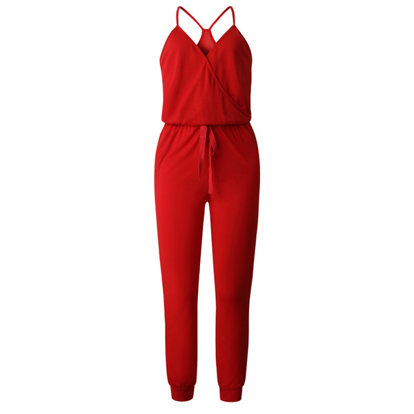 Spring And Summer Fashion Casual Belt Pocket Backless Sling Female Jumpsuit Fashion Female Style Popular Trend High Good Quality jooyoo