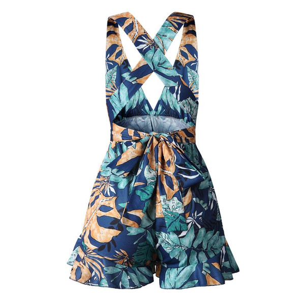 New Summer Print Sexy Wrapped Chest Straps Cross Straps Women's Jumpsuit Fashion And Young Style jooyoo