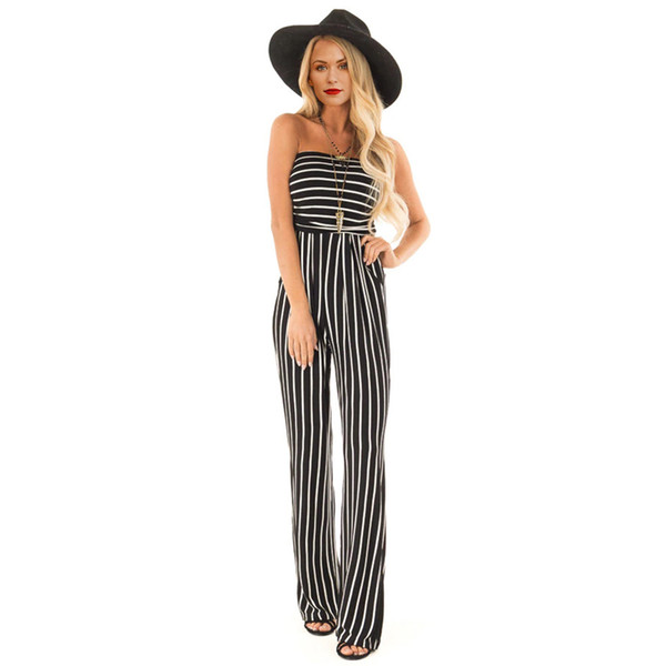 Street Style Jumpsuit Spring And Summer Women's New Slim High Waist Striped Tube Top Sleeveless Jumpsuit Pants 64514