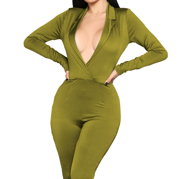 Beauty Garden 2019 Hot Sales Women Sexy Jumpsuits Long Pants Solid Color Club Bodysuit V-Neck Beach Jumpsuits S-XL