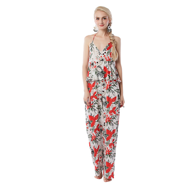 Beauty Garden Women Jumpsuits New Fashion Floral Print Sleeveless Off-shoulder Ankle Length Boho Autumn Jumpsuits