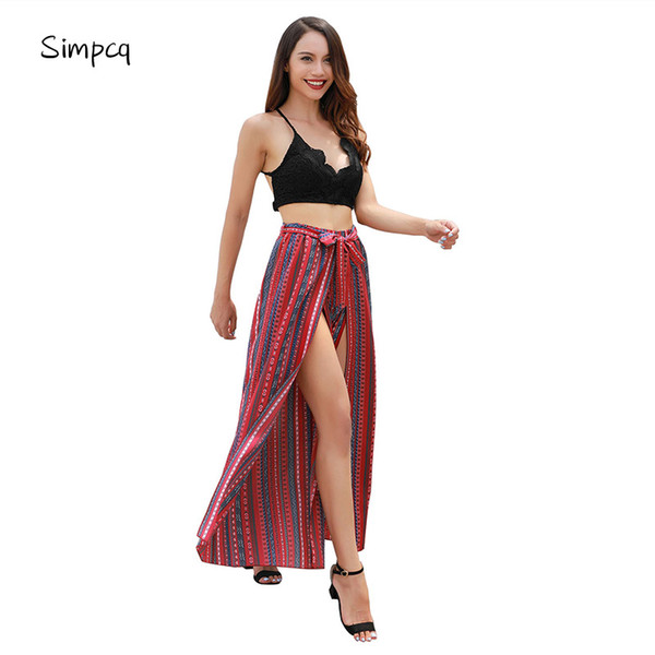 Sweatpants Promotion Real Flat Simpcq Summer Wide Leg Split Women Pants Belts Woven Fabric High Waist Beach Women's Casual