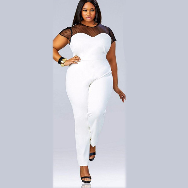 Plus Size Brazil Rompers Womens Elegant Jumpsuit Long Combinaison Femme Overalls Mesh Playsuit Solid Bodysuit Macacao Longo