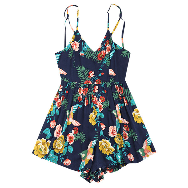 Kenancy Female Criss Cross Open Back Strapless Playsuits Women Rompers Print Cotton Jumpsuit Summer Short Overalls Jumpsuits