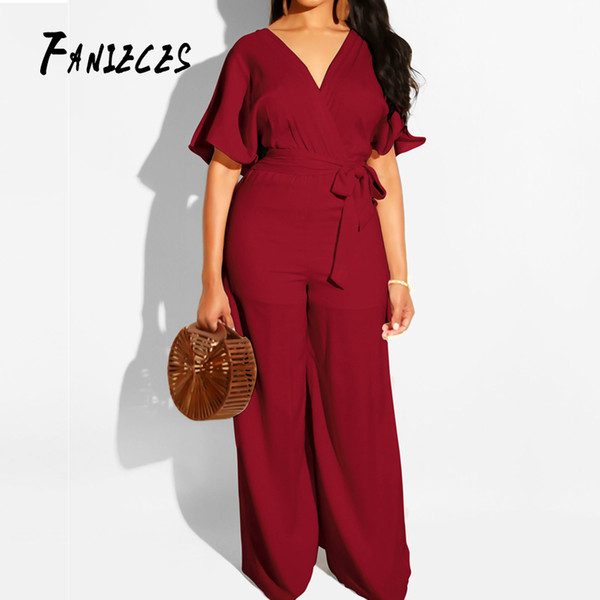 FANIECES New Fashion Women V Neck High Waist Clubwear Jumpsuit Playsuit Bandage Female Romper streetwear Long Trousers Clothes