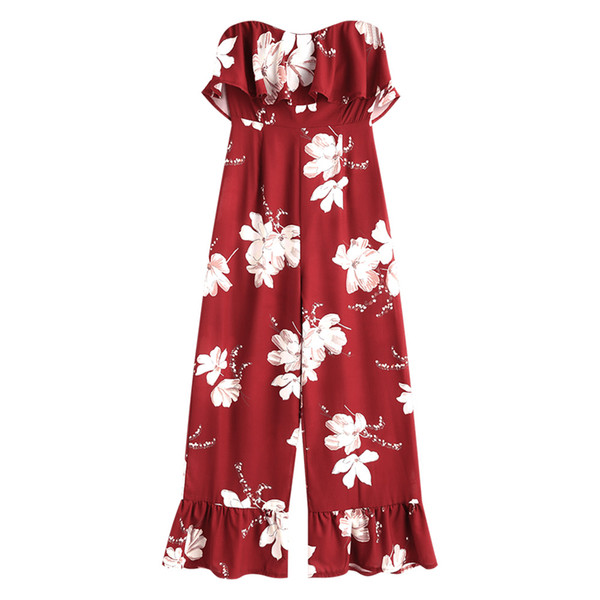 ZAFUL Sexy Off The Shoulder Overlay Floral Print Flounce Jumpsuit Women Ruffle Jumpsuits Romper Summer Bohemian Beach Playsuits