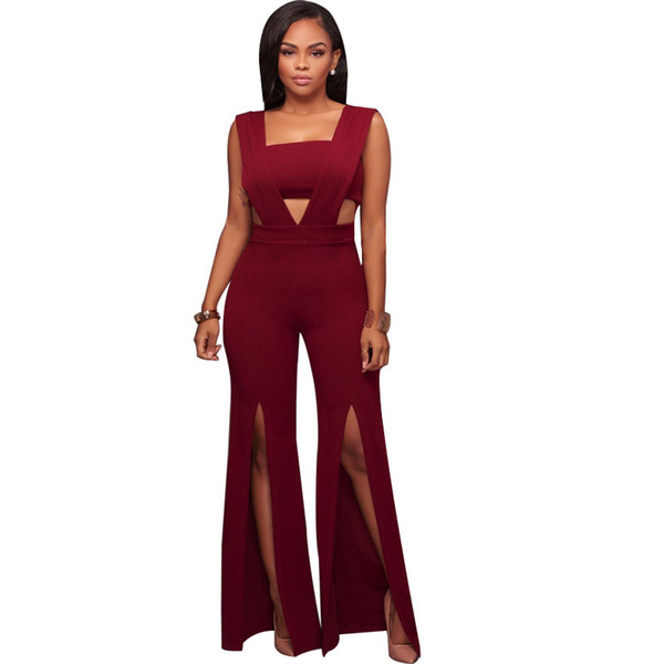 Women Solid Color Wide Leg Jumpsuit Fashion Sleeveless Sexy Hollow Clothing Summer Casual High Waist Bandage Rompers Drop Ship