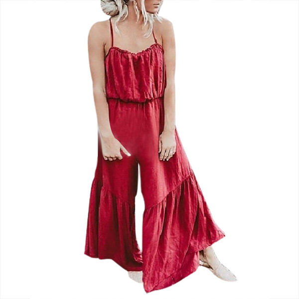 WomailSexy Women Solid Sleeveless Easy Camisole Wide Leg Pants Long Jumpsuit casual loose rompers womens jumpsuit bodis de mujer