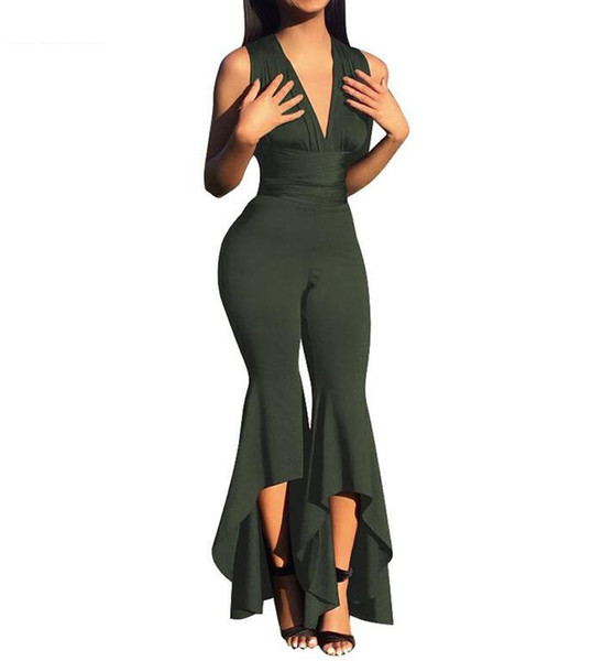 Backless Long Rompers Womens Jumpsuit Summer V-neck Sleeveless Bodycon Club Pants High Waist Women'S Bodysuits Combinaison Femme