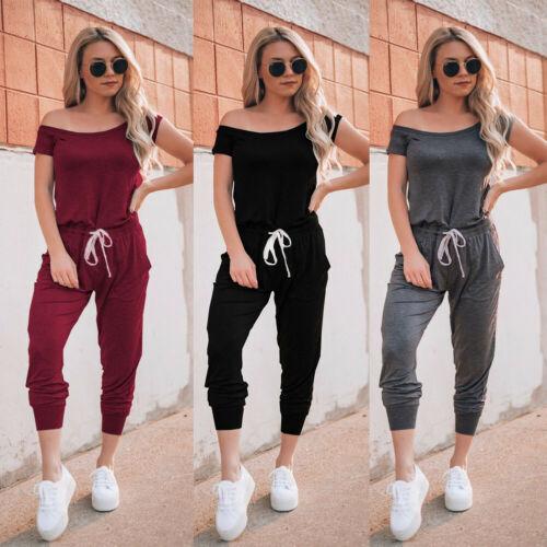 Hot Selling Women Clubwear Jumpsuit Short Sleeve Off Shoulder Female High Waist Sexy Jumpsuit Cotton Long Trousers