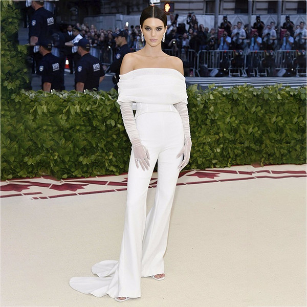 Ohvera Sexy Long Jumpsuits For Women 2018 Off Shoulder White Jumpsuit Elegant Summer Overalls Kendall Jenner