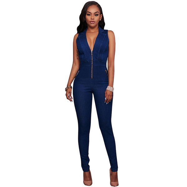 Women Jumpsuit 2018 Jumpsuit sexy sleeveless cultivate one's morality Jeans Jumpsuits Elegant Denim Overalls Womens Rompers