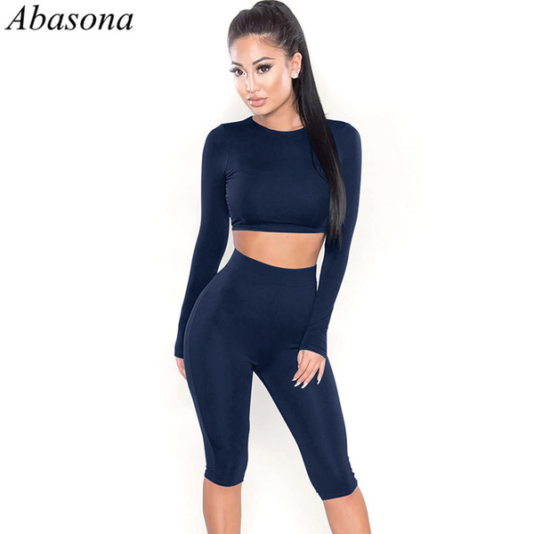 Abasona Women Summer 2 Piece Set Tracksuit Long Sleeve Tops Rompers Womens Jumpsuit Solid Casual Playsuit Bodycon Sweatsuit