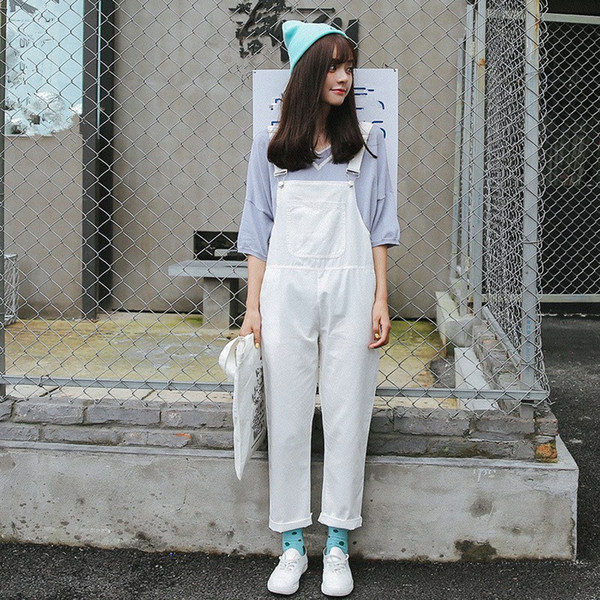 Candy Color Women Fashion Casual Overall Korean Sweet Solid Cotton Female Loose Jumpsuits Pockets Elegant Lady Harem Pants