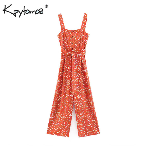 Vintage Chic Polka Dot Print Straps Jumpsuits Women 2019 Fashion Sleeveless Backless Bow Tie Sashes Playsuits Casual Body Femme