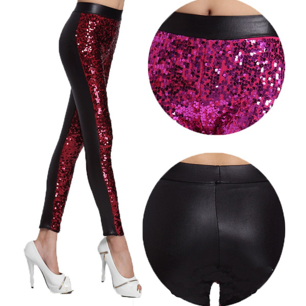 New 2019 Sexy Fashion Stage Women Girl Nightclub Singer Bag Hip Glittering Sequins Leggings Elastic Slim Candy Color Pants