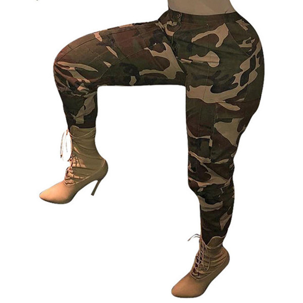 Womens Fashion Camouflage Print Pants Camo Casual Cargo Joggers High Waist Skinny Slim Trousers Hip Hop Style Mujer Trousers