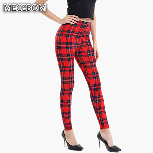 MECEBOM Women Leggings Fashion Lattice Printing Legging Sexy Silm Legins High Waist Stretch Trouser Pants A9005