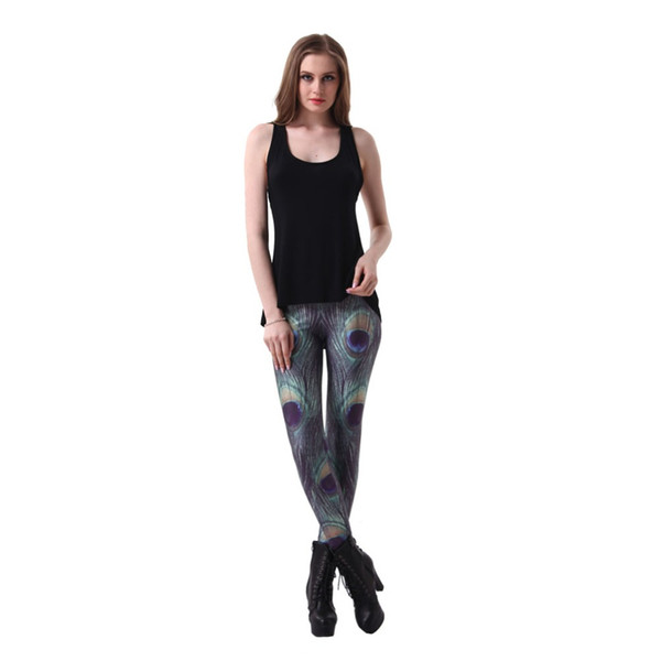 Sexy Elastic Pants 3D Digital Printing Peacock feather Pattern Women Leggings 7 sizes Fitness Clothing Free Shipping Wholesale