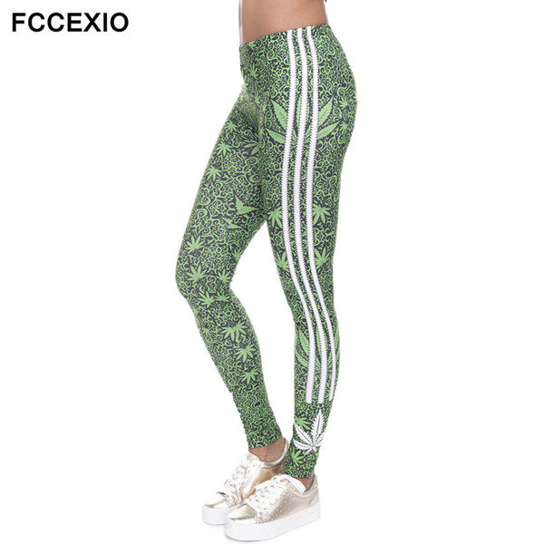 FCCEXIO VIP 3D Leggings White Stripes Printing Fitness legging Sexy Silm legins High Waist Trouser Women Pants