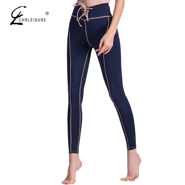CHRLEISURE Women High Waist Lace Up Leggings Pants Activewear Workout Leggings Bodybuilding Stretch Slim Legging Pantalon Femme