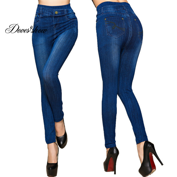 Fashion Slim Women Leggings Faux Denim Jeans Leggings Sexy Pocket Printing Summer Casual Pencil Pants Women Clothing