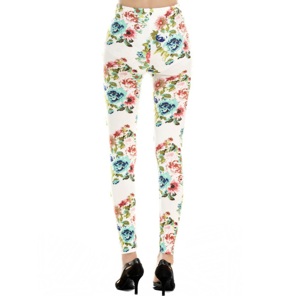 Wholesale-Fashion Style Imiation Jeans Material Women Trousers Seamless Rose Flower Leggings 