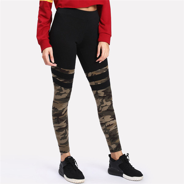 Fashion Camo Stitching Sports Pants Women Fitness Leggings Running Stretch Trousers Summer Spring daily Casual Leggings #25A